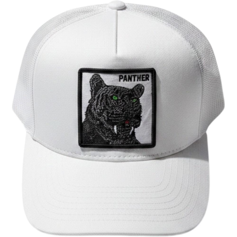MG Fashions White Panther Trucker Hat Mesh Snapback Cap Black Animal Patch W1
